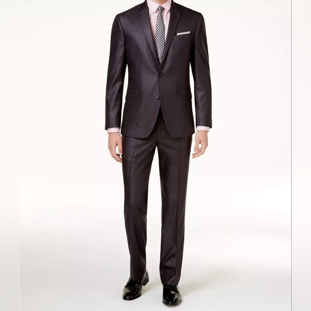 Kenneth Cole Reaction Men's Gray Ready Flex Basketweave Slim-Fit Suit